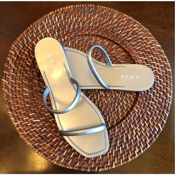 AQUA - L Sz 6 Flat Jelly Sandals. PVC Upper & Sole - Pewter Metallic NEW IN BOX! - Picture 10 of 12